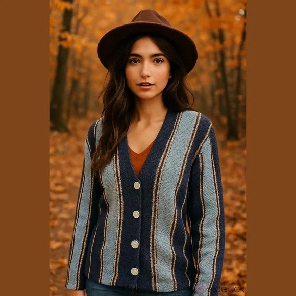 Faherty Women's Dockside Cardigan XS Small Tide Line Stripe Drug Rug Poncho - Picture 10 of 10